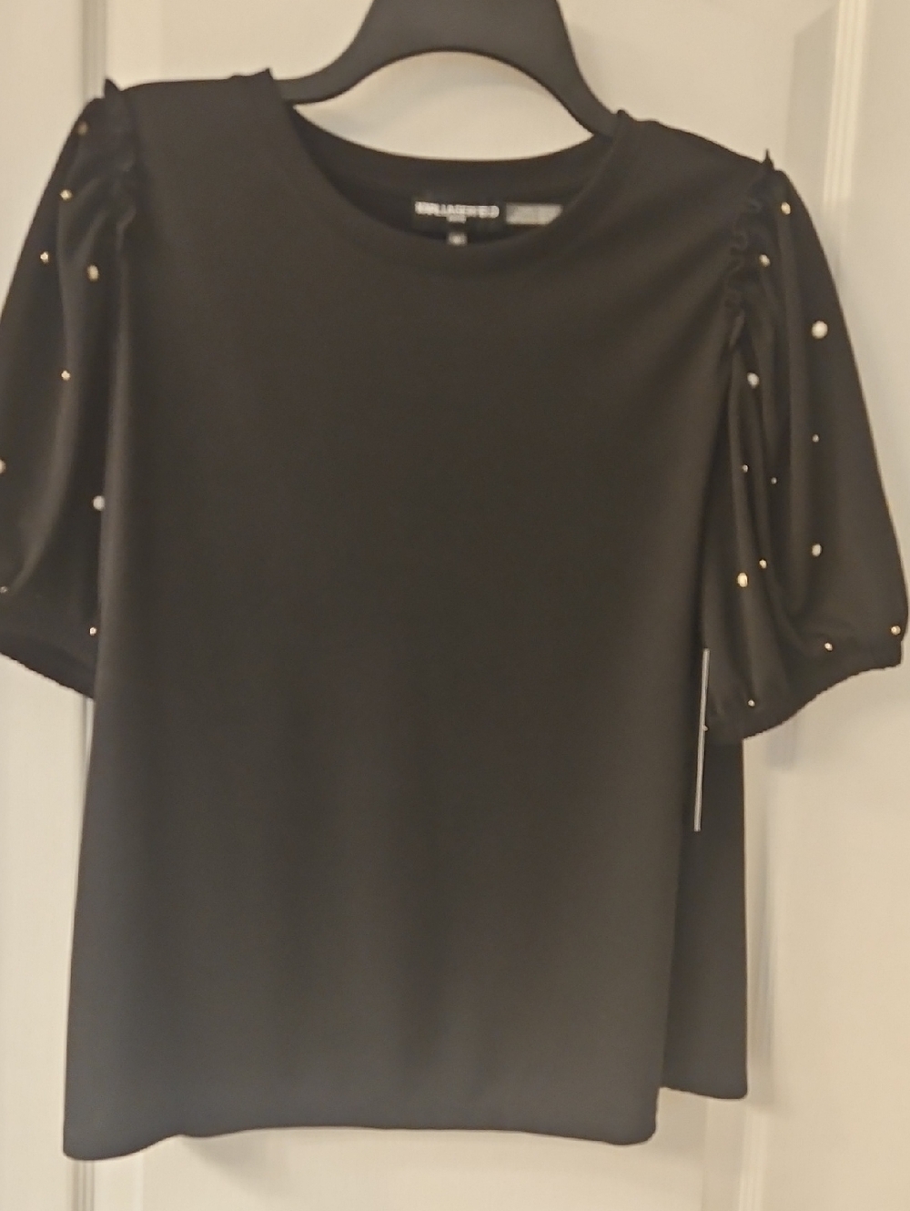 Karl Lagerfeld Black Short-Sleeve Top with Gold Studs